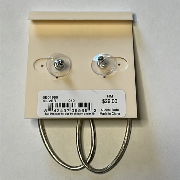 NWT The Sak Silver Tone Metal Slim Oval Hoop Earrings Dangle Drop - Picture 3 of 4